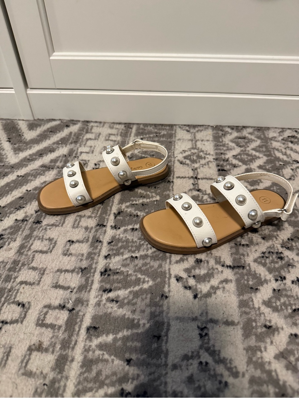 Cat & Jack White Pearl-Stud Double-Strap Girls Sandals